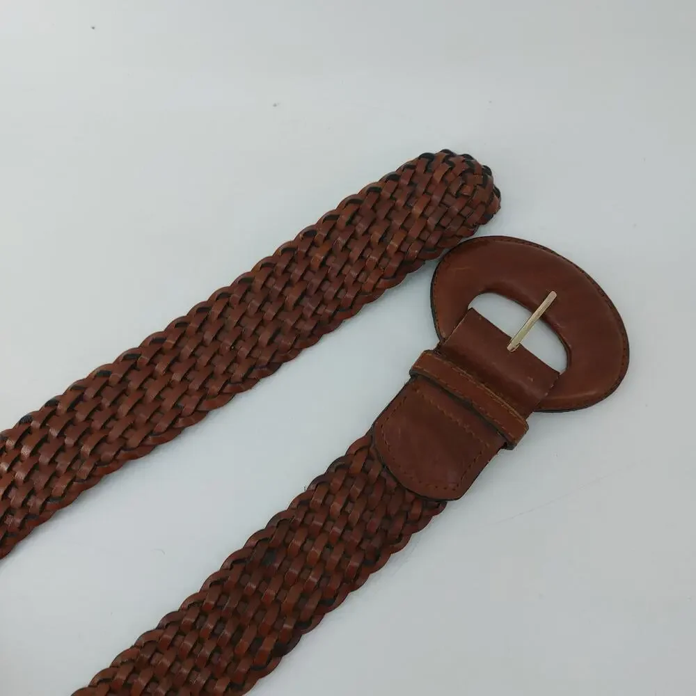 Women's Glam Sz S/M Boho Braided Brown Leather Belt Casual